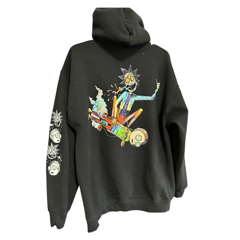 Rick and Morty Adult Swim Black Graphic Hoodie Skateboard Back Print Mens Large - Picture 4 of 8